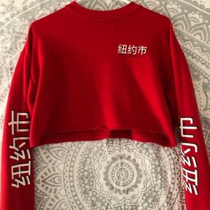 forever 21 ultra cropped red crewneck